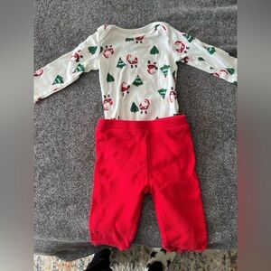 Red Waffle Pants w/ Christmas Long sleeve Onesie